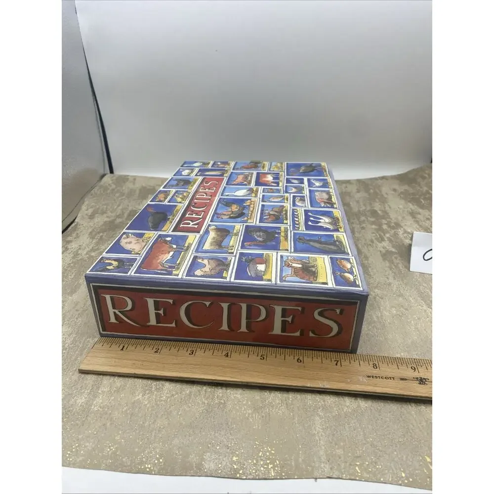 Cardboard Recipe Box With Farm Animal Theme 11.25”X 7.5”X 2.25”